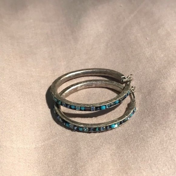 Blue Stone Hoop Earrings - Picture 1 of 6